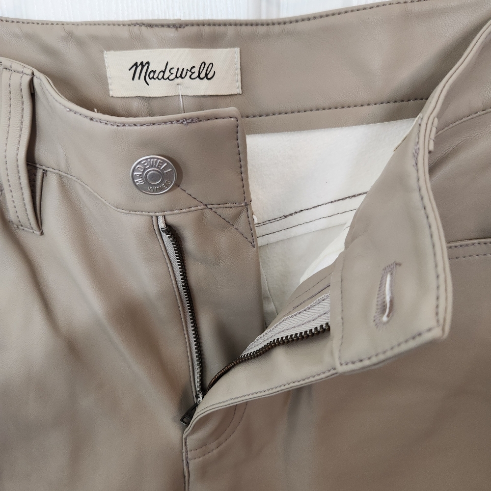 Madewell Faux Leather Pants The Perfect Vintage Straight Jean Size 29P Beige - Picture 7 of 13